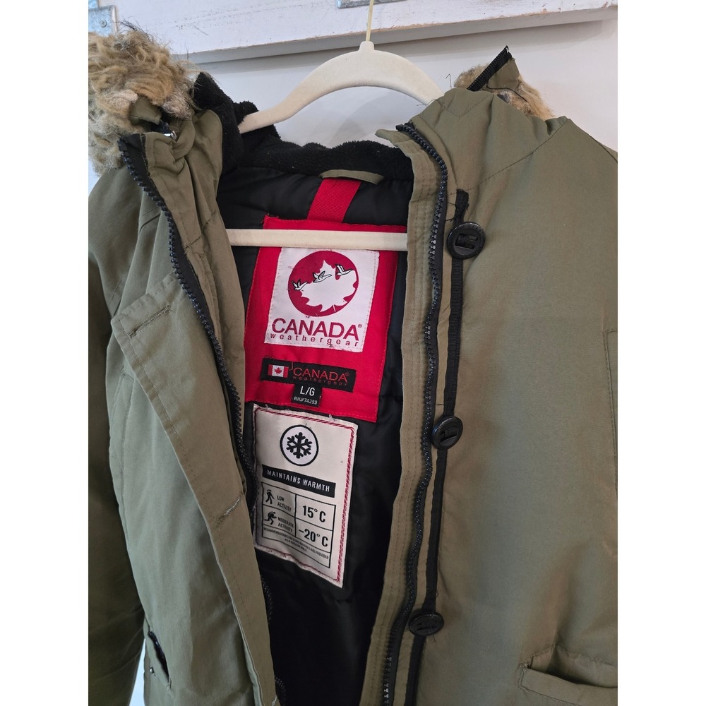 Canada Weathergear Womens Olive Green Faux Fur Hood Bomber Jacket Large - Picture 3 of 9